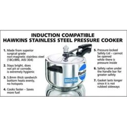 Hawkins 4L Stainless Steel Induction Compatible Inner Lid Pressure Cooker: Cool Touch Handle, Locking Lid, Hand Wash