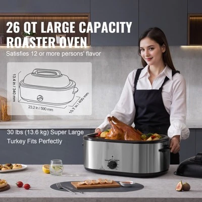 VEVOR Electric Roaster Oven, 26 QT Turkey Roaster Oven With Self-Basting Lid,1450W Roaster Oven With Defrost & Warm Function, Adjustable Temperature 4 VEVOR Electric Roaster Oven, 26 QT Turkey Roaster Oven With Self-Basting Lid,1450W Roaster Oven With Defrost & Warm Function, Adjustable Temperature - Image 2