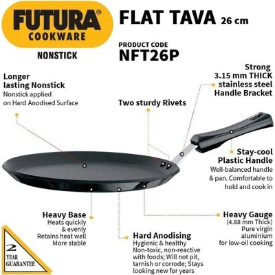 Hawkins Futura 10" Nonstick Tava Griddle: Anodized Aluminum, Gas Compatible, Hand Wash, 1-Year Warranty 3 Hawkins Futura 10" Nonstick Tava Griddle: Anodized Aluminum, Gas Compatible, Hand Wash, 1-Year Warranty