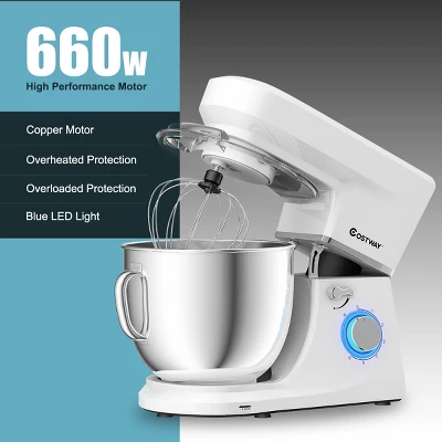 Costway Tilt-Head Stand Mixer 7.5 Qt 6 Speed 660W With Dough Hook, Whisk & Beater White 9 Costway Tilt-Head Stand Mixer 7.5 Qt 6 Speed 660W With Dough Hook, Whisk & Beater White - Image 7