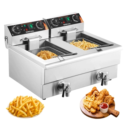 VEVOR Commercial Deep Fryer, Dual Tank 3000W Electric Countertop Fryer With Basket, 2 X 11.6Qt/11L Double Stainless Steel Oil Fryer 10 VEVOR Commercial Deep Fryer, Dual Tank 3000W Electric Countertop Fryer With Basket, 2 X 11.6Qt/11L Double Stainless Steel Oil Fryer - Image 8