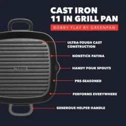 Bobby Flay 11" Cast Iron Square Grill With Dual Handles And Spouts -Target KitchenAid GUEST 7fea871d 4606 4594 982f ecae7ac337a7