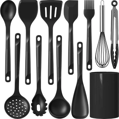 Itopfox Silicone Cooking Utensils Set - Heat Resistant, Nonstick Kitchen Tools With Spatulas, Spoons, Whisk, Tongs, Dishwasher Safe, Black 11 Itopfox Silicone Cooking Utensils Set - Heat Resistant, Nonstick Kitchen Tools With Spatulas, Spoons, Whisk, Tongs, Dishwasher Safe, Black - Image 9