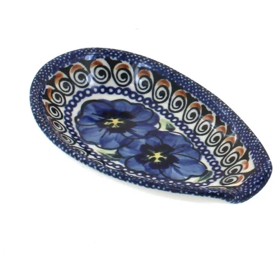Blue Rose Polish Pottery 1015 Zaklady Small Spoon Rest 4 Blue Rose Polish Pottery 1015 Zaklady Small Spoon Rest - Image 2