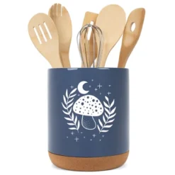Elanze Designs 8 Inch Moon Mushroom Leaf And Stars Large Ceramic Kitchen Utensil Holder Navy Blue And White Crock With Cork Base -Target KitchenAid GUEST 81112679 9907 455d 8572 751ebb782701