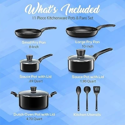 SereneLife 11 Piece Kitchenware Pots & Pans Set – Basic Kitchen Cookware, Black Non-Stick Coating Inside, Heat Resistant Lacquer (Black) 3 SereneLife 11 Piece Kitchenware Pots & Pans Set – Basic Kitchen Cookware, Black Non-Stick Coating Inside, Heat Resistant Lacquer (Black)