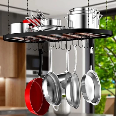 DOMETOUR 33" Hanging Pot Rack: Ceiling Mount Cookware Organizer With 12pcs Hooks, Pots And Pans Hanging Rack Oval Pan Hangers For Kitchen Storage 7 DOMETOUR 33" Hanging Pot Rack: Ceiling Mount Cookware Organizer With 12pcs Hooks, Pots And Pans Hanging Rack Oval Pan Hangers For Kitchen Storage - Image 5