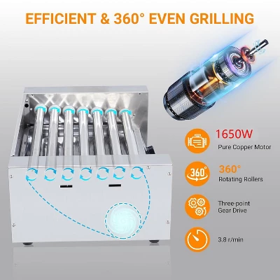 Commercial 30 Hot Dog 11 Roller Grill Cooker Machines 1650W With Cover & Shelf 7 Commercial 30 Hot Dog 11 Roller Grill Cooker Machines 1650W With Cover & Shelf - Image 5