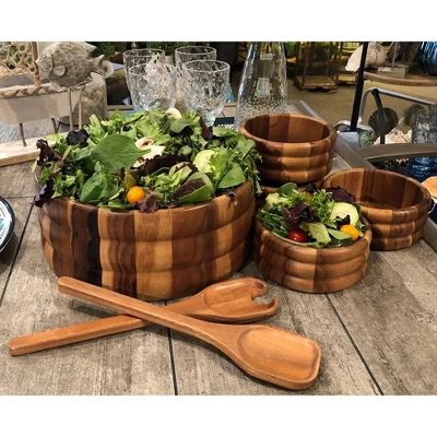 Kalmar Home Solid Acacia Wood 7 Piece - Large Salad Bowl With Servers And 4 Individuals 4 Kalmar Home Solid Acacia Wood 7 Piece - Large Salad Bowl With Servers And 4 Individuals - Image 2