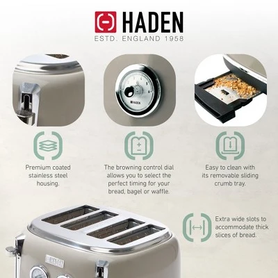 Haden Dorset 4 Slice Wide Slot Stainless Steel Toaster Bundled With 1.7 Liter Stainless Steel Electric Kettle With 360-Degree Base, Putty & Chrome 6 Haden Dorset 4 Slice Wide Slot Stainless Steel Toaster Bundled With 1.7 Liter Stainless Steel Electric Kettle With 360-Degree Base, Putty & Chrome - Image 4