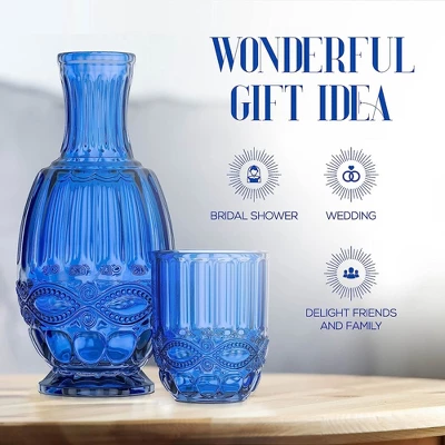 Elle Decor Bedside Water Carafe With Tumbler, 33-Ounce Pitcher And Matching Drinking Glass, Use Cup As A Lid For Carafe, Blue 8 Elle Decor Bedside Water Carafe With Tumbler, 33-Ounce Pitcher And Matching Drinking Glass, Use Cup As A Lid For Carafe, Blue - Image 6