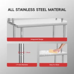 Stainless Steel Table With Overshelves, 48" X 24" Commercial Work Table With Shelf, Metal Kitchen Prep Table & Shelving Combo -Target KitchenAid GUEST 8282ceed fa87 43ca b27e 3586369dd0ad