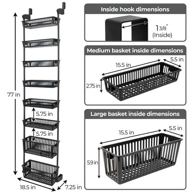 Smart Design 8-Tier Over The Door Hanging Pantry Organizer With 6 Full Baskets And 2 Deep Baskets Black: Steel Kitchen Storage, 77" Height 5 Smart Design 8-Tier Over The Door Hanging Pantry Organizer With 6 Full Baskets And 2 Deep Baskets Black: Steel Kitchen Storage, 77" Height - Image 3
