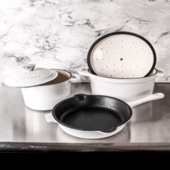 BergHOFF Neo 5Pc Cast Iron Cookware Set, 3Qt Covered Dutch Oven, 5Qt Covered Stock Pot, & 10" Fry Pan