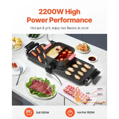 VEVOR Hot Pot with Grill, 2300W 2-in-1 Electric Smokeless Grill and Hot Pot, Removable Shabu-shabu Hotpot with Non-stick Pan, Black 4 VEVOR Hot Pot with Grill, 2300W 2-in-1 Electric Smokeless Grill and Hot Pot, Removable Shabu-shabu Hotpot with Non-stick Pan, Black - Image 2