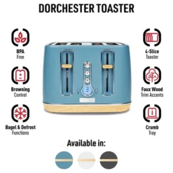 Haden Dorchester 4 Slice Wide Slot Bread And Bagel Retro Toaster With Removable Crumb Tray And Variable Browning Control, Stone Blue -Target KitchenAid GUEST 840f87a8 6a77 4222 9052 2410a6888af3