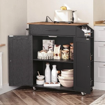 MaseiKar Kitchen Island With Power Outlet, Storage Island With Spice Rack And Drawer, Rolling Kitchen Cart On Wheels, For Home, Dining Room, Black 3 MaseiKar Kitchen Island With Power Outlet, Storage Island With Spice Rack And Drawer, Rolling Kitchen Cart On Wheels, For Home, Dining Room, Black