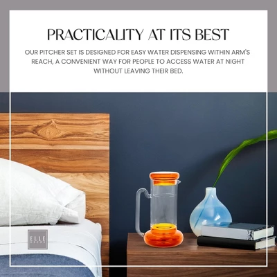 Elle Decor Bedside Pitcher Set, 32-Ounce Carafe With Cup, Tumbler Doubles As A Lid Made Of Borosilicate Glass 6 Elle Decor Bedside Pitcher Set, 32-Ounce Carafe With Cup, Tumbler Doubles As A Lid Made Of Borosilicate Glass - Image 4