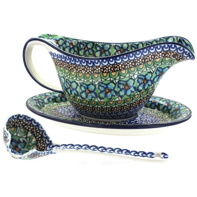 Blue Rose Polish Pottery 239-561 Ceramika Artystyczna Gravy Boat With Ladle 10 Blue Rose Polish Pottery 239-561 Ceramika Artystyczna Gravy Boat With Ladle - Image 8