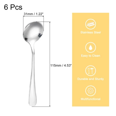 Unique Bargains Stainless Steel Dinner Tea Soup Round Spoons 6 Pcs Silver 3 Unique Bargains Stainless Steel Dinner Tea Soup Round Spoons 6 Pcs Silver