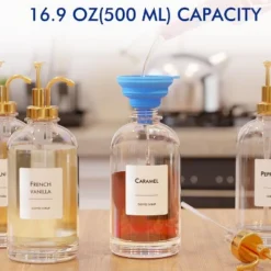 Coffee Syrup Dispenser Set – 4 Glass Bottles With Gold Pumpers And Labels, 16.9 Oz (500 Ml) Each, Precise Pouring For Coffee Shops & Home Bar