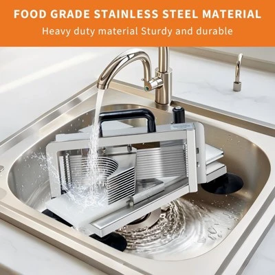 1/4"+3/8"+3/16" Stainless Steel Tomato Slicer | Heavy-Duty Commercial Manual Cutter With Non-Slip Feet | Ideal For Tomatoes 6 1/4"+3/8"+3/16" Stainless Steel Tomato Slicer | Heavy-Duty Commercial Manual Cutter With Non-Slip Feet | Ideal For Tomatoes - Image 4
