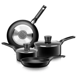 SereneLife 6 Piece Kitchenware Pots & Pans Set – Basic Kitchen Cookware, Black Non-Stick Coating Inside, Heat Resistant Lacquer (Black)