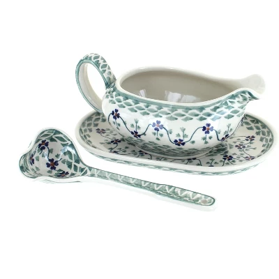 Blue Rose Polish Pottery S119 Manufaktura Gravy Boat Plate & Ladle 15 Blue Rose Polish Pottery S119 Manufaktura Gravy Boat Plate & Ladle - Image 13