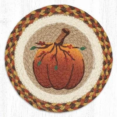 Earth Rugs Harvest Pumpkin Printed Round Trivet – 10"x10" Braided Jute Fall Décor Hot Pad With Rustic Autumn Gourd Design 3 Earth Rugs Harvest Pumpkin Printed Round Trivet – 10"x10" Braided Jute Fall Décor Hot Pad With Rustic Autumn Gourd Design