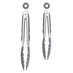 Tovolo 9" And 12" Elements Silicone Tongs Charcoal: Stainless Steel, Dishwasher-Safe, 13.5" Length, Gray