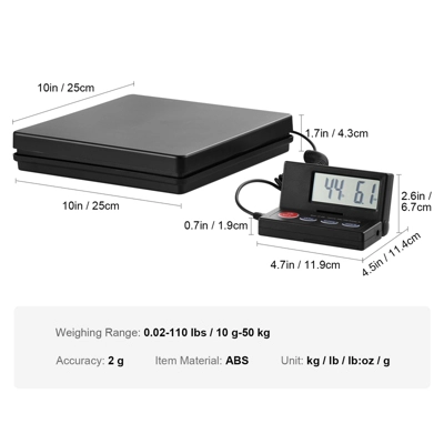 VEVOR Digital Shipping Scale, 110 Lbs X 0.07 Oz. Heavy Duty Postal Scale With Timer, Tare,Hold Function,90° Foldable LCD Screen Package Scale, Black 9 VEVOR Digital Shipping Scale, 110 Lbs X 0.07 Oz. Heavy Duty Postal Scale With Timer, Tare,Hold Function,90° Foldable LCD Screen Package Scale, Black - Image 7