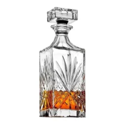 Godinger Silver 5pc Dublin Crystal Decanter Whiskey Set: Hand Wash, Dishwasher-Safe, Includes 4 Glasses, 30oz Decanter