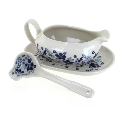 Blue Rose Polish Pottery S119 Manufaktura Gravy Boat Plate & Ladle 7 Blue Rose Polish Pottery S119 Manufaktura Gravy Boat Plate & Ladle - Image 5
