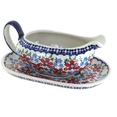Blue Rose Polish Pottery S119 Manufaktura Gravy Boat & Plate 13 Blue Rose Polish Pottery S119 Manufaktura Gravy Boat & Plate - Image 11