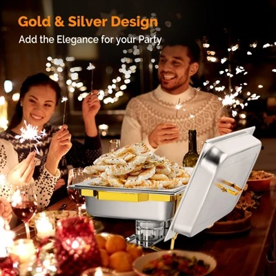 ROVSUN 2 Pack Gold 9QT Chafing Dishes For Buffet, Rectangular Stainless Steel Chafers And Buffet Warmers Sets For Party 5 ROVSUN 2 Pack Gold 9QT Chafing Dishes For Buffet, Rectangular Stainless Steel Chafers And Buffet Warmers Sets For Party - Image 3