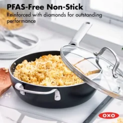 OXO Agility Series 3 Qt" Ceramic Nonstick Aluminum Chef's Pan With Lid And Helper Handle Black: Dishwasher-Safe, Induction Compatible