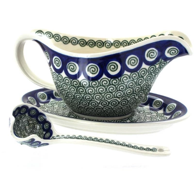 Blue Rose Polish Pottery 239-561 Ceramika Artystyczna Gravy Boat With Ladle 14 Blue Rose Polish Pottery 239-561 Ceramika Artystyczna Gravy Boat With Ladle - Image 12