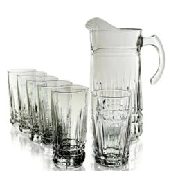 Slickblue Fluted Romanesque Design Cristalline Beverage Set – Includes 65 Oz Pitcher & 6 Tumblers