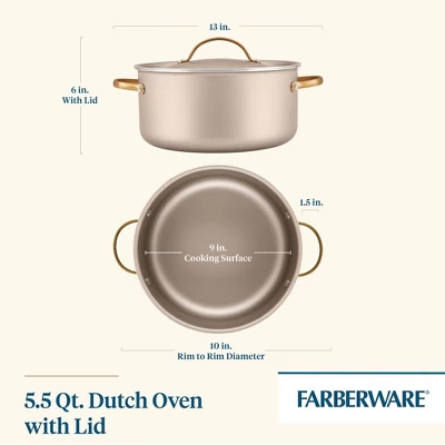 Farberware Radiant 5.5qt Nonstick Dutch Oven With Lid Champagne: Aluminum, Dishwasher-Safe, Round, 5.5qt Capacity 3 Farberware Radiant 5.5qt Nonstick Dutch Oven With Lid Champagne: Aluminum, Dishwasher-Safe, Round, 5.5qt Capacity