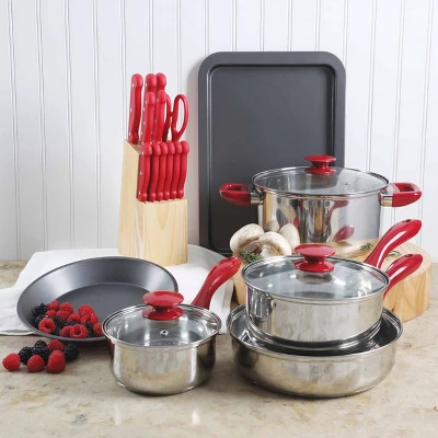 MegaChef 22 Piece Cookware Combo Set In Red 5 MegaChef 22 Piece Cookware Combo Set In Red - Image 3