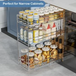 LOVMOR Pull Out Spice Rack For Narrow Cabinet (5?" W X 21" D),3 Tier Slide Out Cabinet Organizer And Pull Out Shelves