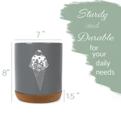 Elanze Designs 8 Inch Ice Cream Waffle Cone Large Ceramic Kitchen Utensil Holder Gray And White Crock With Cork Base