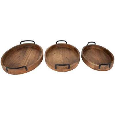 Northlight Acacia Wood Trays With Metal Handles - Set Of 3 - 21.75" 11 Northlight Acacia Wood Trays With Metal Handles - Set Of 3 - 21.75" - Image 9