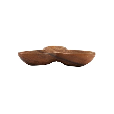 Storied Home Modern Acacia Wood Appetizer Bowl With 3 Compartments, Natural 5 Storied Home Modern Acacia Wood Appetizer Bowl With 3 Compartments, Natural - Image 3