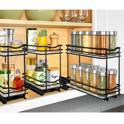 Lynk Professional Pull Out Sliding 2-Tier Spice Rack Cabinet Organizer Black: Powder-Coated Steel, Ball Bearing Glides 6 Lynk Professional Pull Out Sliding 2-Tier Spice Rack Cabinet Organizer Black: Powder-Coated Steel, Ball Bearing Glides - Image 4