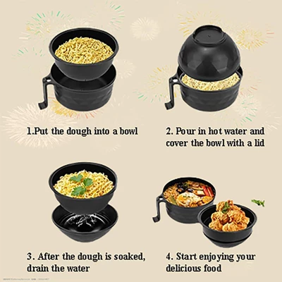 Itopfox Microwave Ramen Bowl Cooker Set With Handles, Includes Spoon Chopsticks Fork, Perfect For College Dorm Room & Apartment Essentials (Black) 3 Itopfox Microwave Ramen Bowl Cooker Set With Handles, Includes Spoon Chopsticks Fork, Perfect For College Dorm Room & Apartment Essentials (Black)