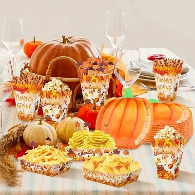 Racxily 134 Pcs Thanksgiving Party Tableware Set Include Pumpkin Paper Plates Popcorn Boxes Food Trays 10 Racxily 134 Pcs Thanksgiving Party Tableware Set Include Pumpkin Paper Plates Popcorn Boxes Food Trays - Image 8