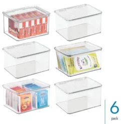 IDesign Stackable Hinged-Lid Pantry Storage Box - Set Of 6 - Clear