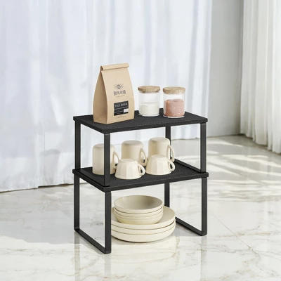 Songmics Cabinet Organizer Shelf, Set Of 2 Kitchen Counter Shelves, Kitchen Storage, Spice Rack, Stackable, Expandable, Metal And Engineered Wood 4 Songmics Cabinet Organizer Shelf, Set Of 2 Kitchen Counter Shelves, Kitchen Storage, Spice Rack, Stackable, Expandable, Metal And Engineered Wood - Image 2