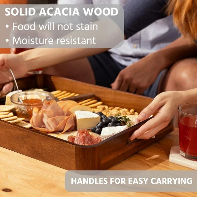 Attop Acacia Wooden Serving Trays With Handles For Eating, Appetizers, Food, Snacks, Or Home Decor, Large Wood Bed Tray Or TV Tray 6 Attop Acacia Wooden Serving Trays With Handles For Eating, Appetizers, Food, Snacks, Or Home Decor, Large Wood Bed Tray Or TV Tray - Image 4
